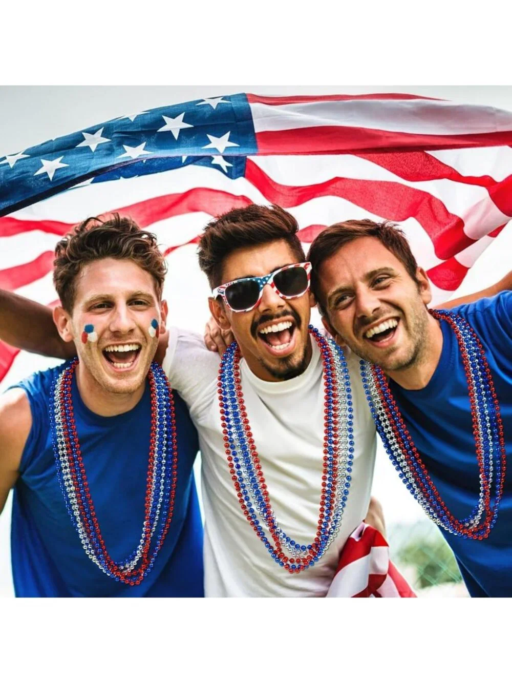 100PCS Patriotic Red White Blue Bead Necklaces 33